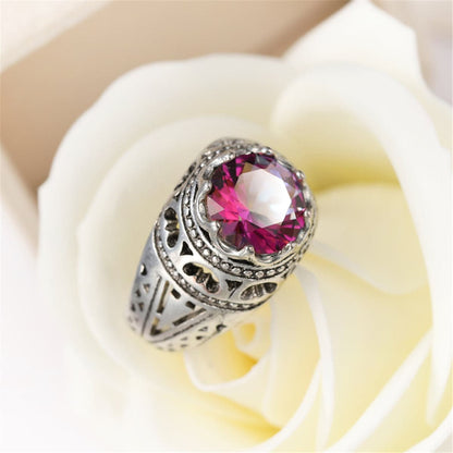 Red Multicolor Crystal and Silver-Plated Openwork-Band Ring, silver statement rings for women, lifestyle look