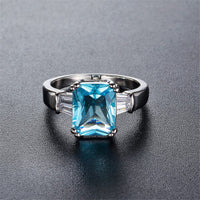 Sea Blue Crystal & Silvertone Ring