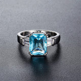 Sea Blue Crystal & Silvertone Ring