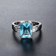 Sea Blue Crystal & Silver-Plated Ring