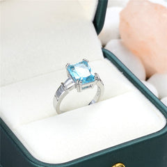 Sea Blue Crystal & Silver-Plated Ring
