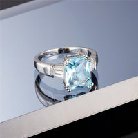 Sea Blue Crystal & Silvertone Ring