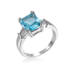Sea Blue Crystal & Silver-Plated Ring