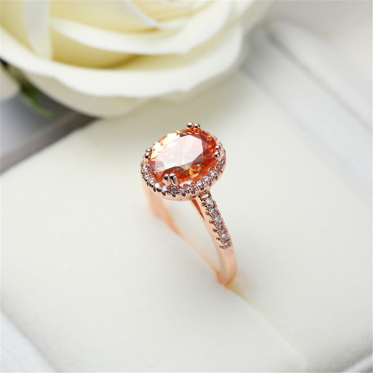 Champagne Crystal and Cubic Zirconia Oval Channel Ring, statement rings for women, everyday style, detail close-up