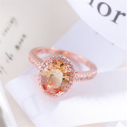 Champagne Crystal and Cubic Zirconia Oval Channel Ring, statement rings for women, everyday style, lifestyle look