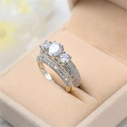 Cubic Zirconia and Silver-Plated Band Set, jewelry gift sets for women, botanical inspired, detail close-up