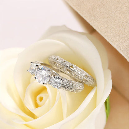 Cubic Zirconia and Silver-Plated Band Set, jewelry gift sets for women, botanical inspired, side view
