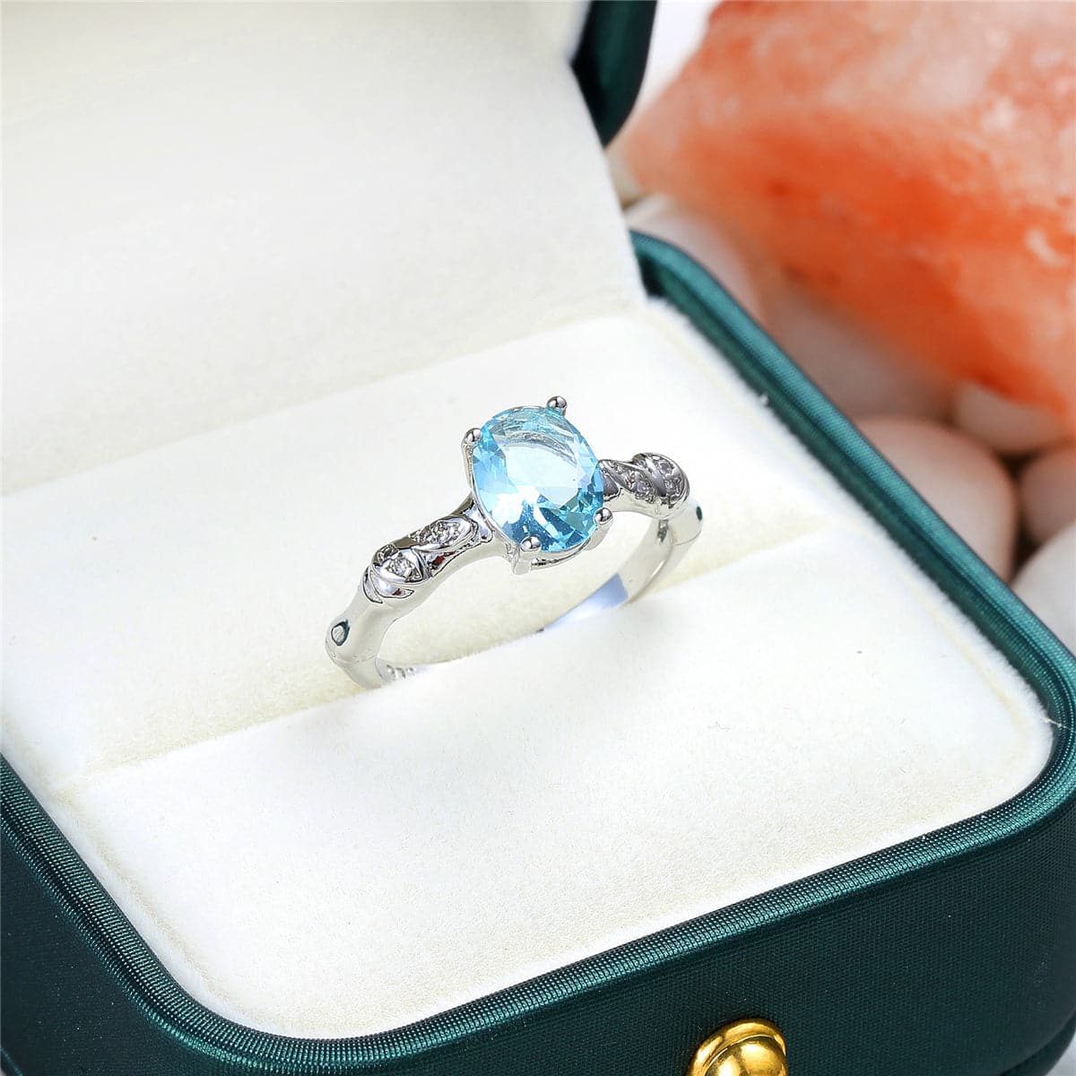Sea Blue Crystal and Cubic Zirconia Bamboo Ring, jewelry gift sets for women, everyday style, lifestyle look