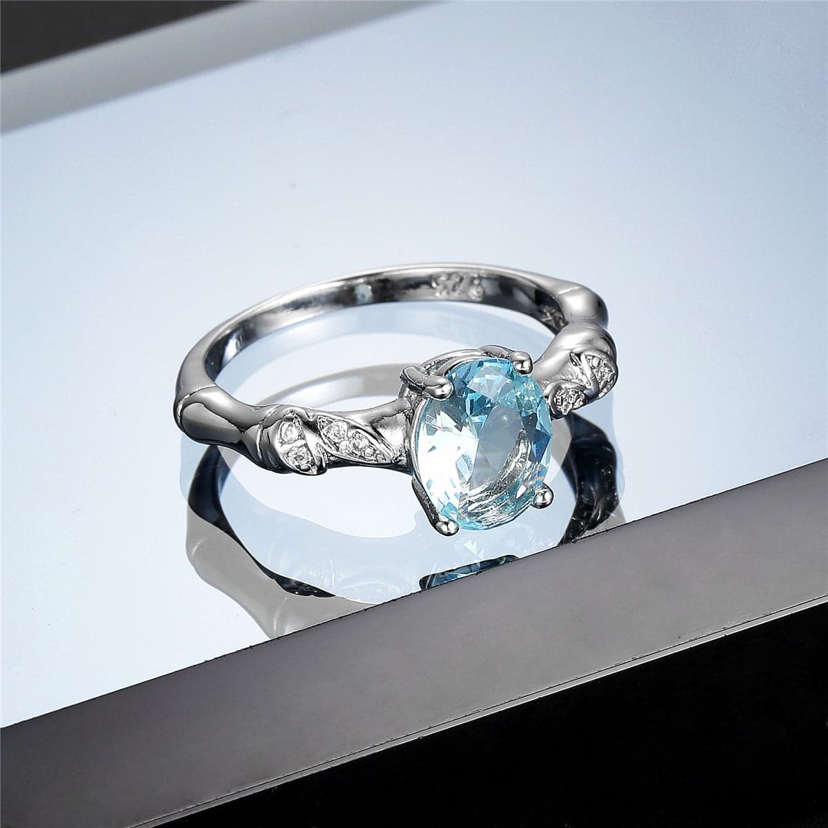 Sea Blue Crystal & Cubic Zirconia Bamboo Ring