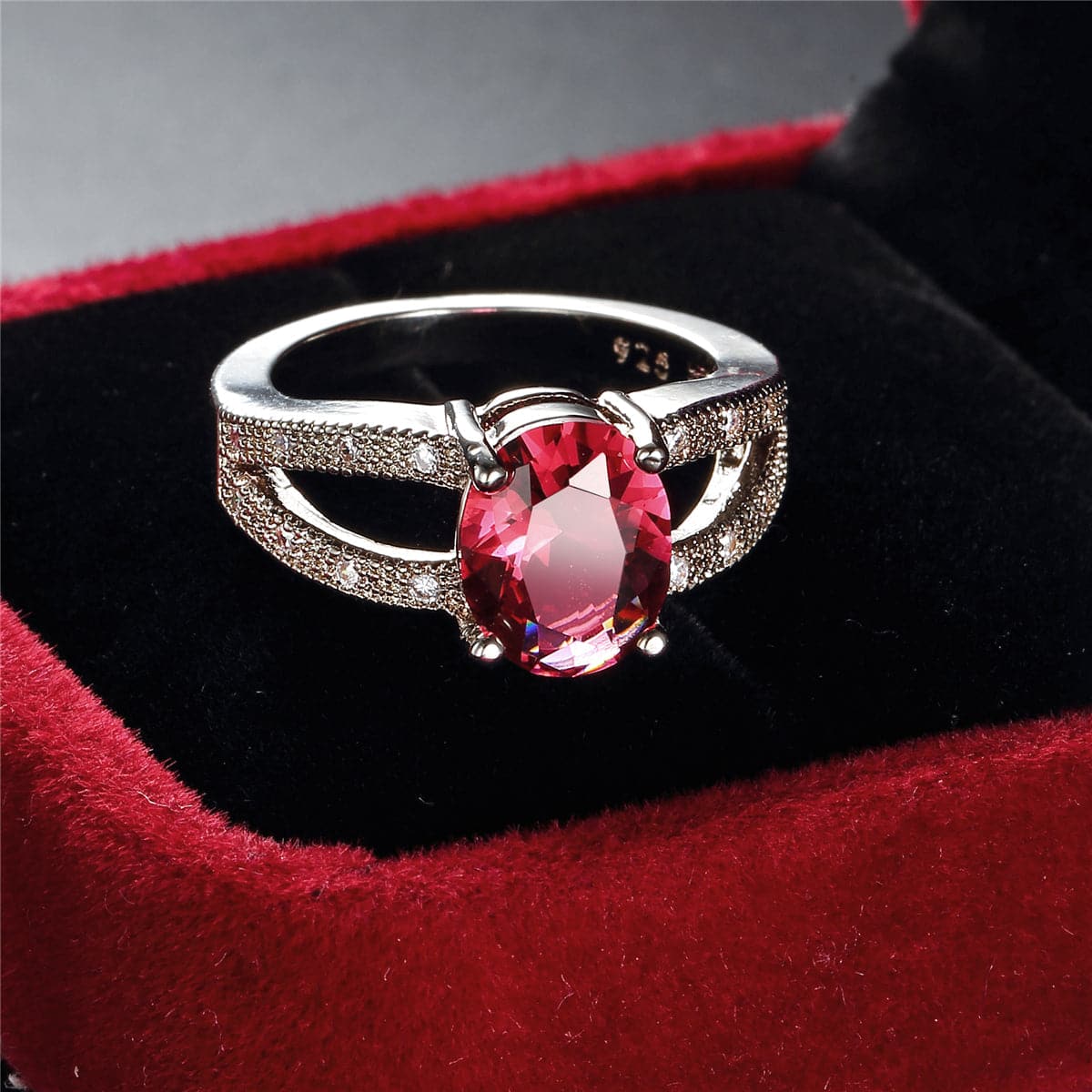 Red Crystal & Cubic Zirconia Oval Ring
