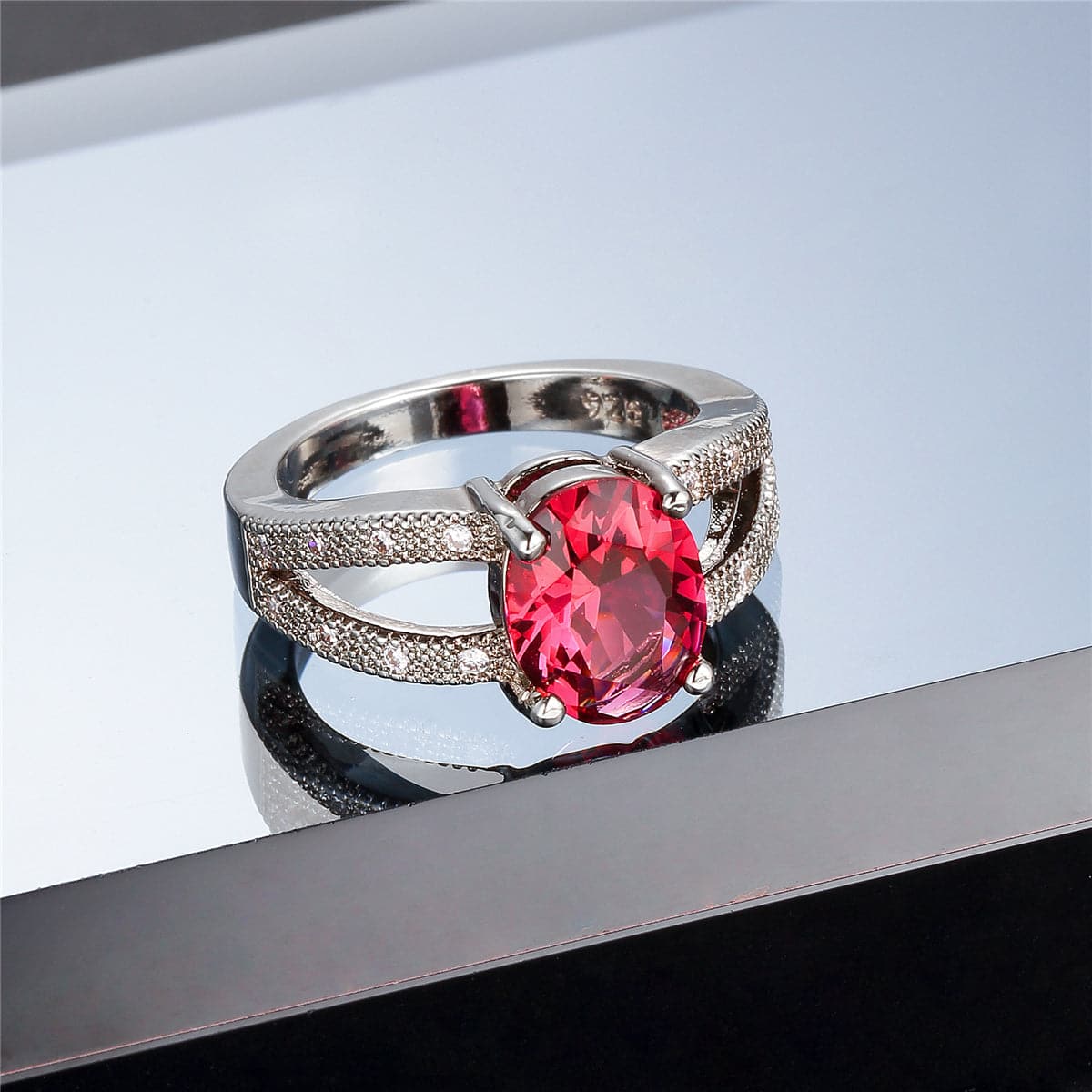 Red Crystal & Cubic Zirconia Oval Ring