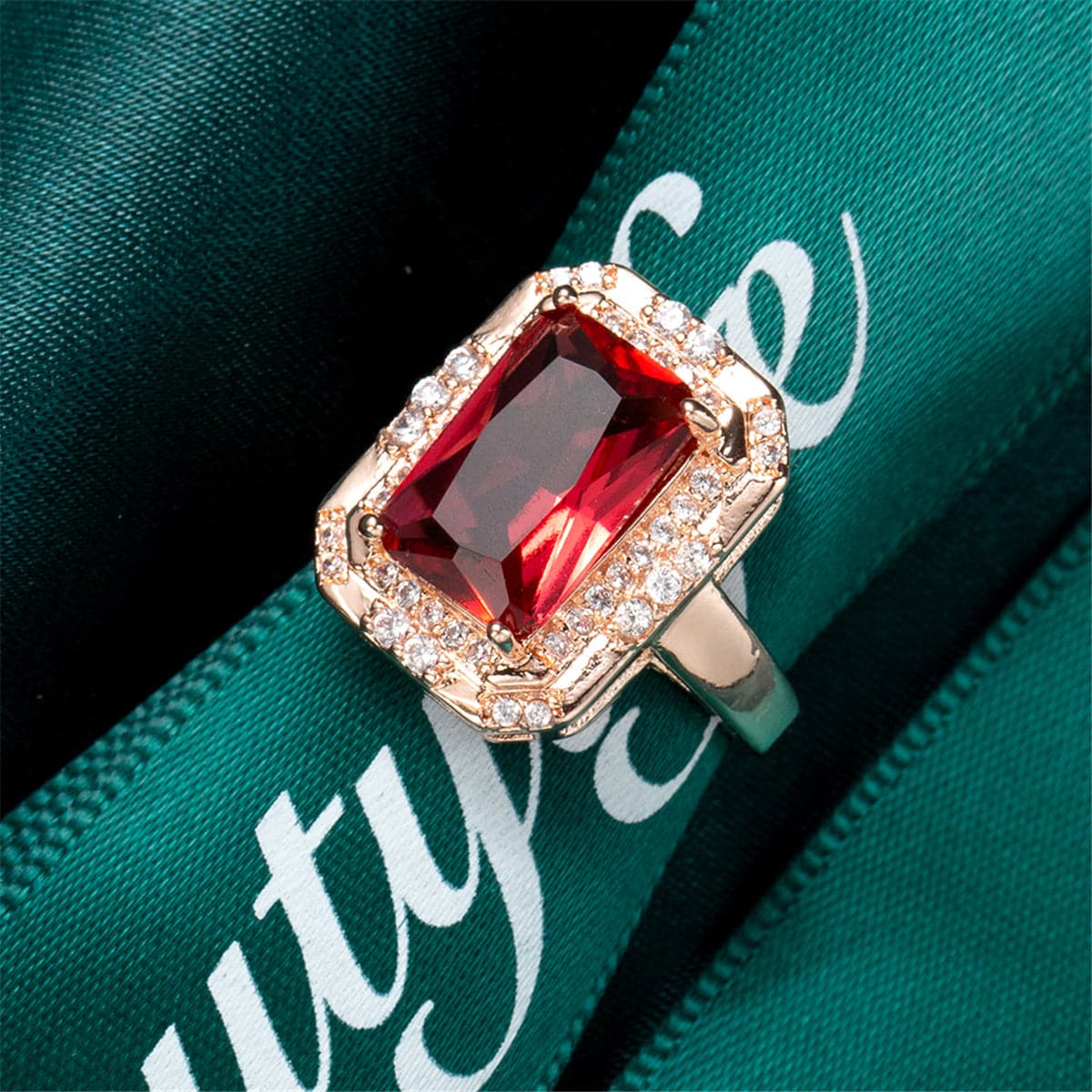 Rose Crystal & Cubic Zirconia Princess Ring