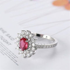 Rose Crystal & Cubic Zirconia Oval Flower Band Ring