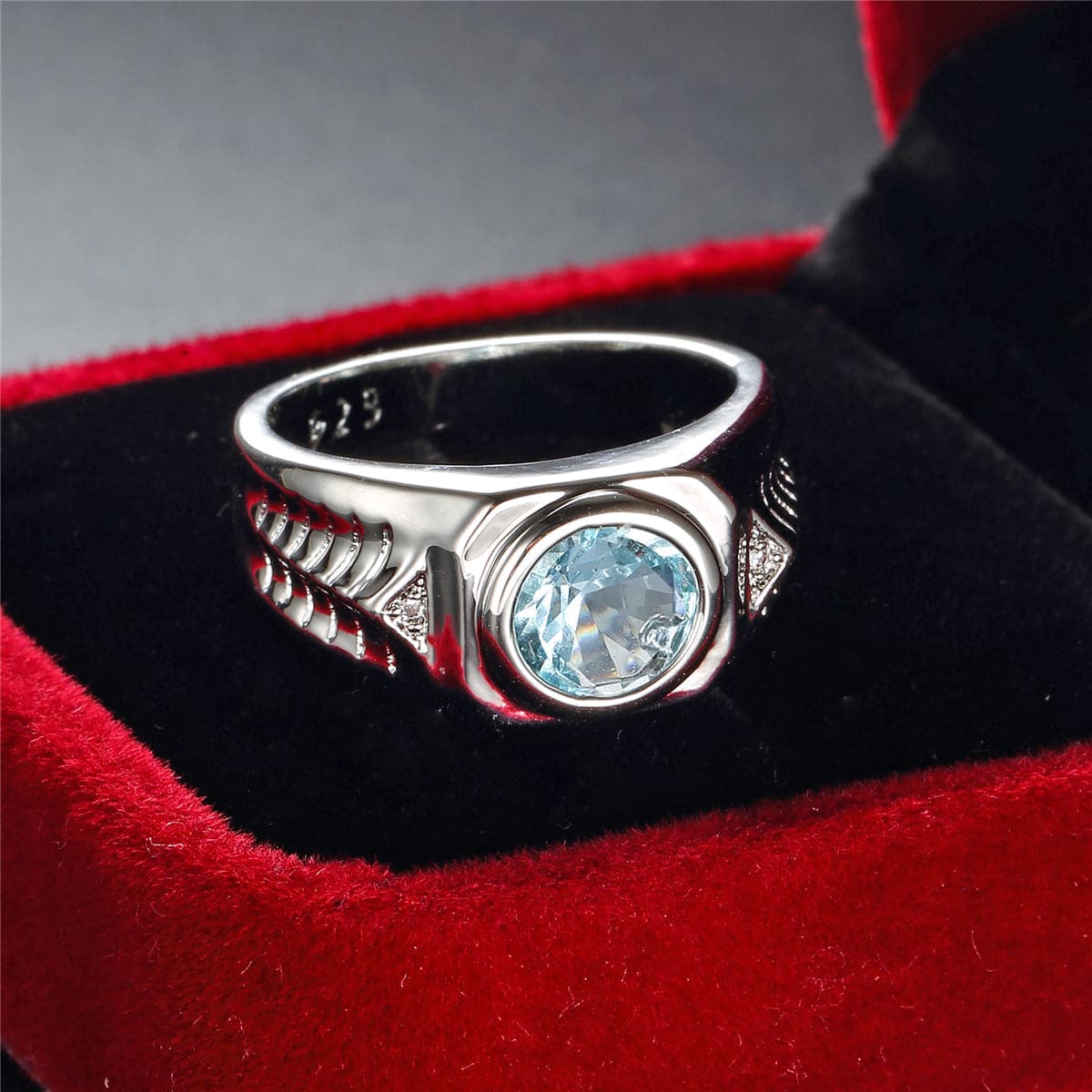 Sea Blue Crystal and Silver-Plated Band Ring, silver statement rings for women, botanical inspired, lifestyle look
