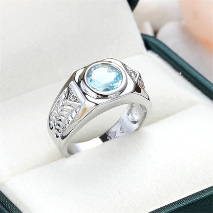Sea Blue Crystal and Silver-Plated Band Ring, silver statement rings for women, botanical inspired, styled look
