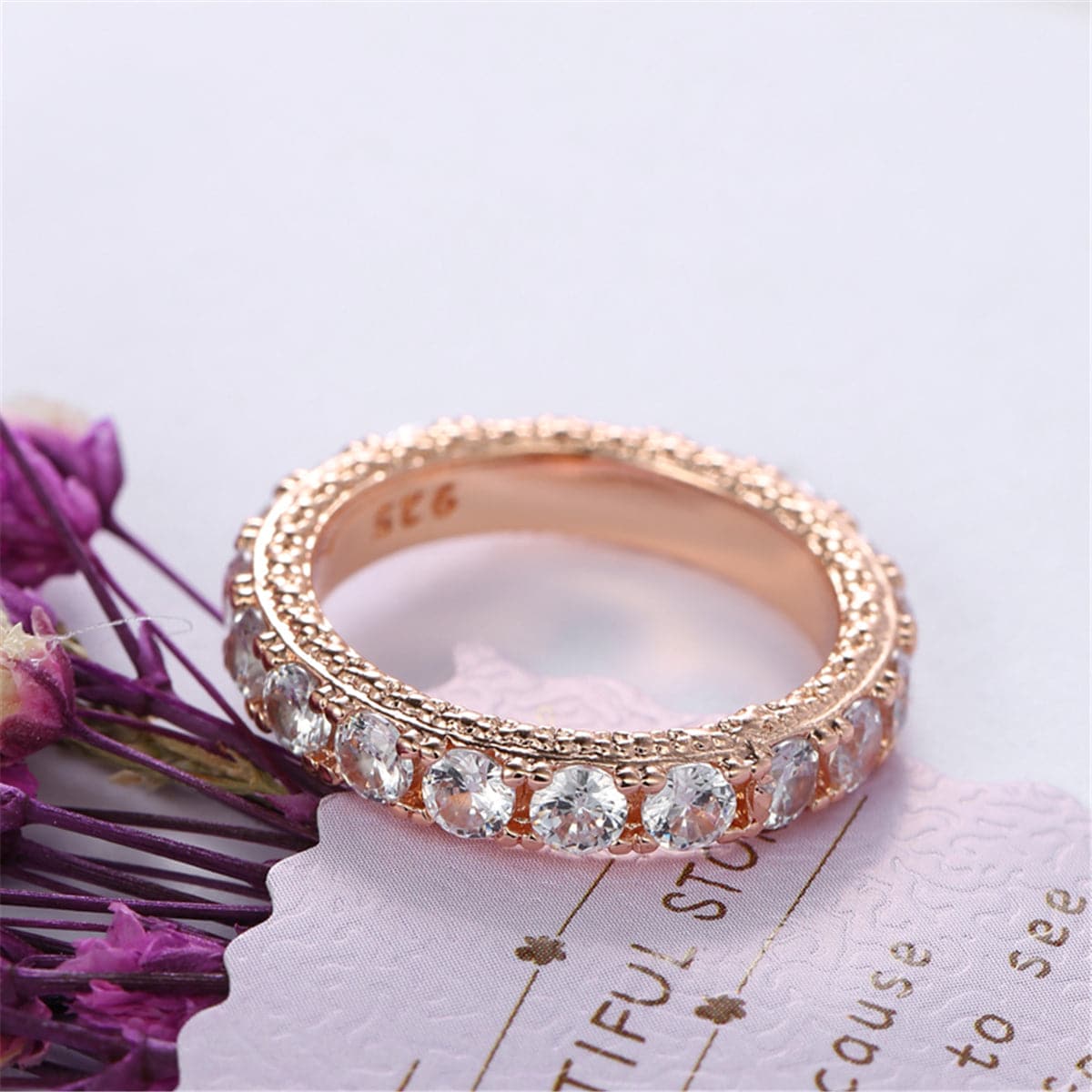 Cubic Zirconia & 18K Rose Gold-Plated Eternity Ring