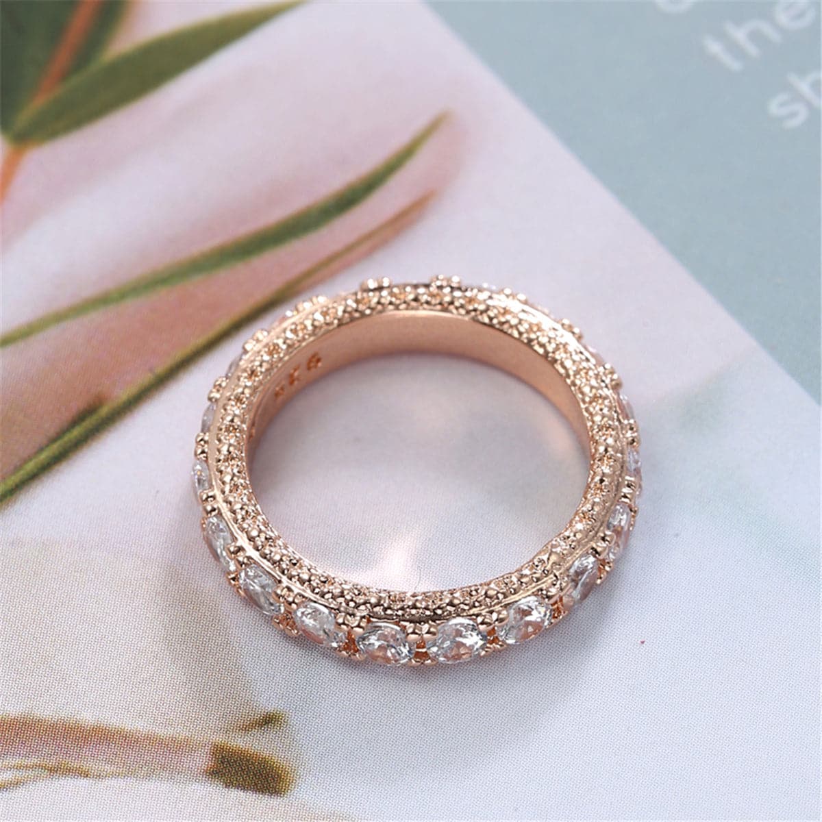 Cubic Zirconia and 18K Rose Gold-Plated Eternity Ring, rose gold statement rings for women, styled look