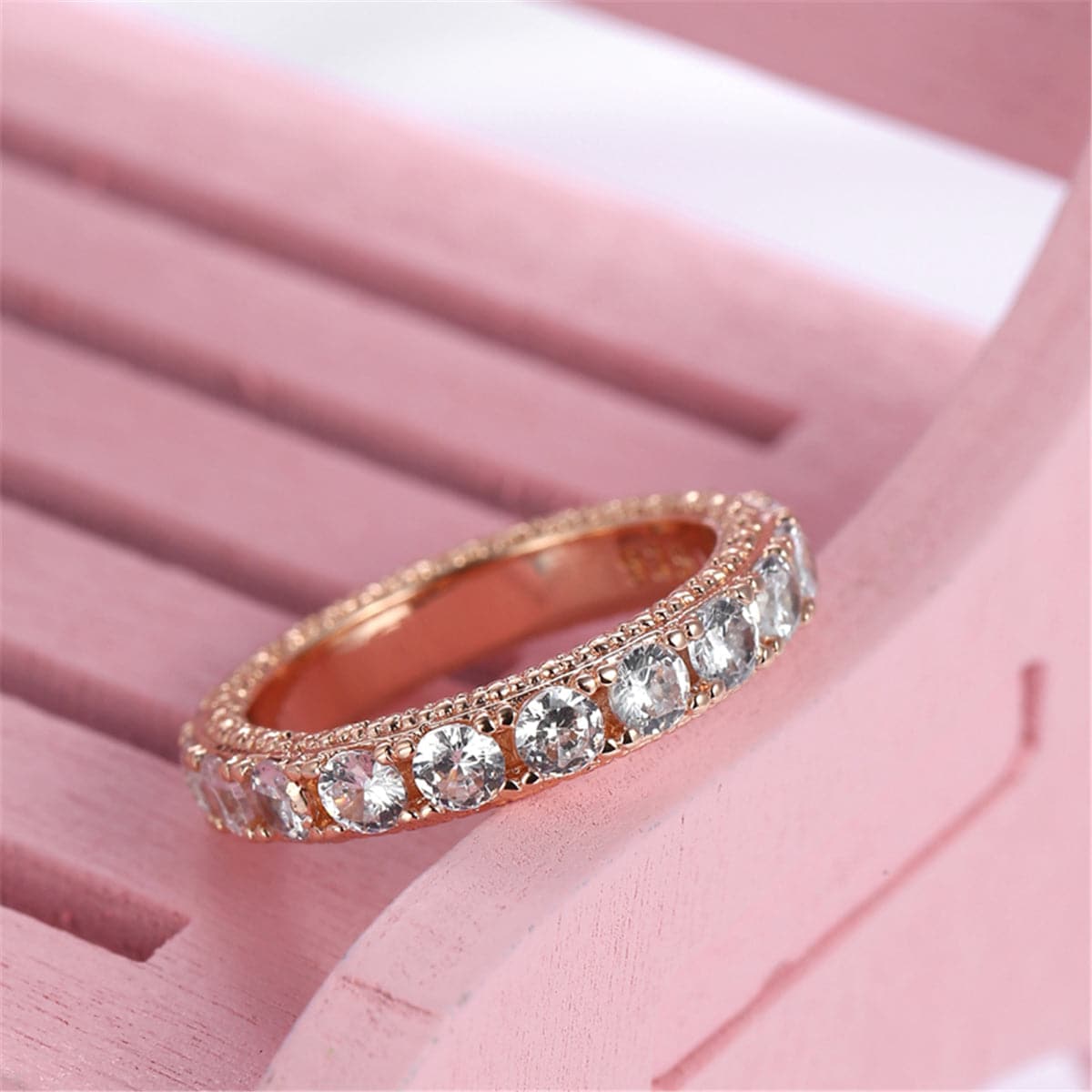 Cubic Zirconia and 18K Rose Gold-Plated Eternity Ring, rose gold statement rings for women, side view