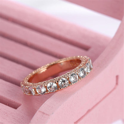 Cubic Zirconia and 18K Rose Gold-Plated Eternity Ring, rose gold statement rings for women, side view