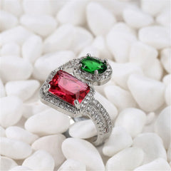 Rose & Green Crystal & Cubic Zirconia Open Bypass Ring