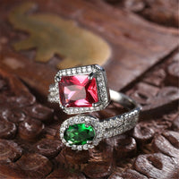 Rose & Green Crystal & Cubic Zirconia Open Bypass Ring