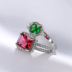 Rose & Green Crystal & Cubic Zirconia Open Bypass Ring