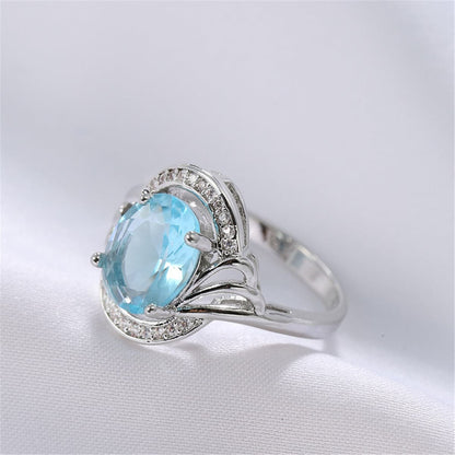 Sea Blue Crystal and Cubic Zirconia Wave Ring, statement rings for women, elegant gift for her, styled look