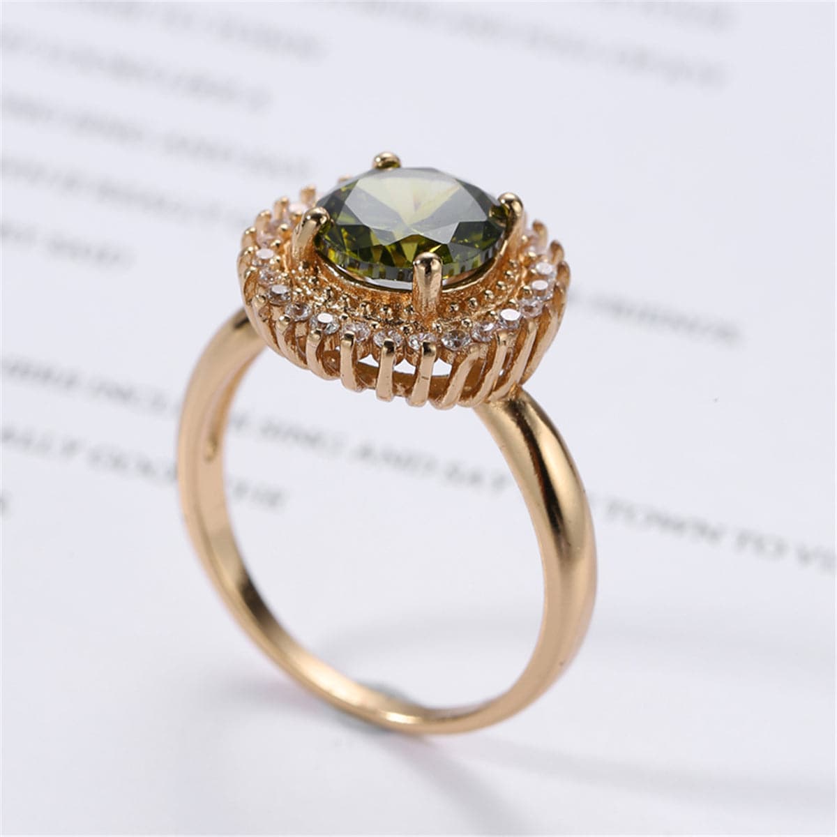 Olive Crystal and Cubic Zirconia 18K Rose Gold-Plated Sunflower Ring, rose gold statement rings for women, lifestyle look