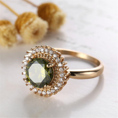 Olive Crystal and Cubic Zirconia 18K Rose Gold-Plated Sunflower Ring, rose gold statement rings for women, styled look