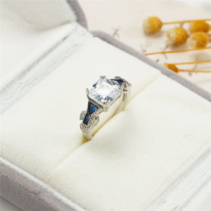 Crystal & Silver-Plated Princess-Cut Prong-Set Ring