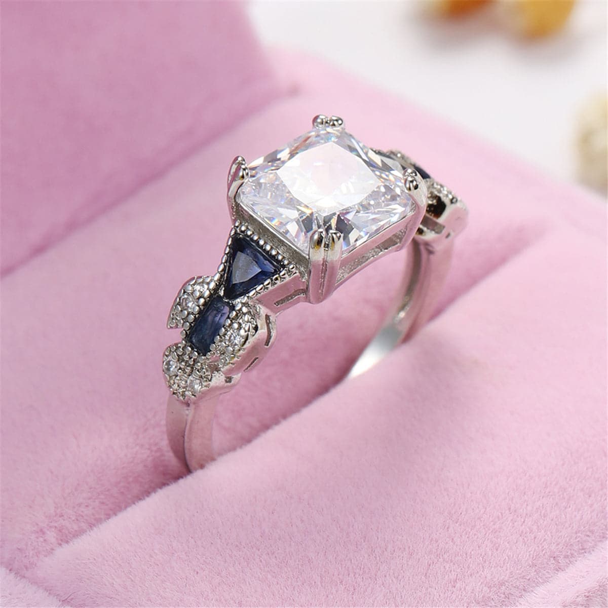 Crystal & Silver-Plated Princess-Cut Prong-Set Ring