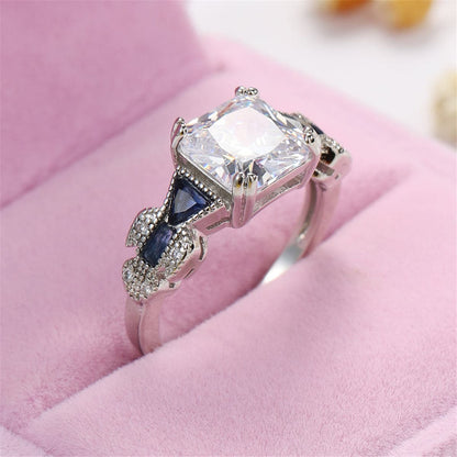 Crystal & Silver-Plated Princess-Cut Prong-Set Ring