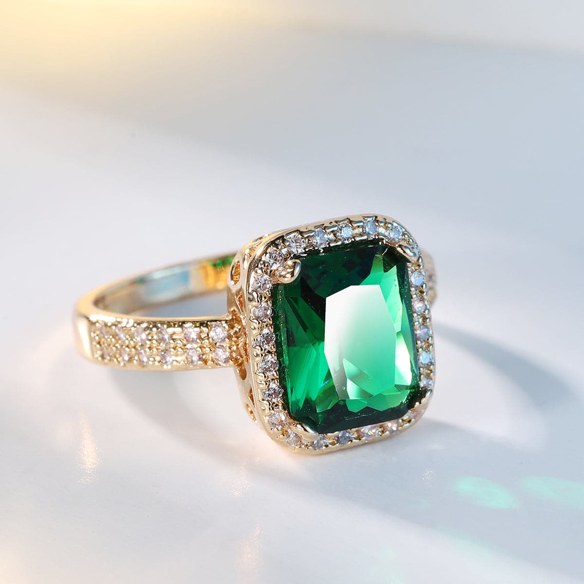 Green Crystal & Cubic Zirconia Princess Ring