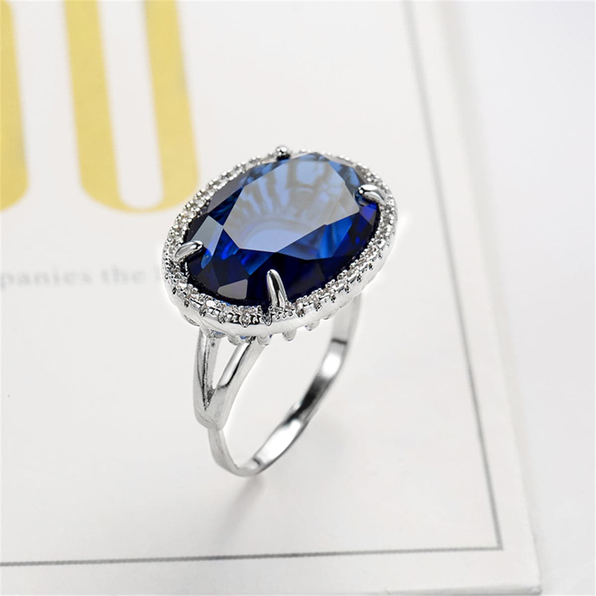Navy Crystal & Cubic Zirconia Oval-Cut Ring