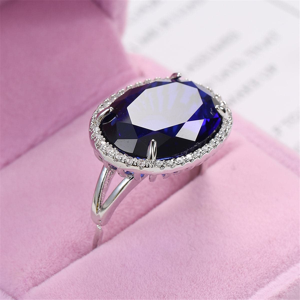 Navy Crystal and Cubic Zirconia Oval-Cut Ring, statement rings for women, vintage-inspired design, styled look