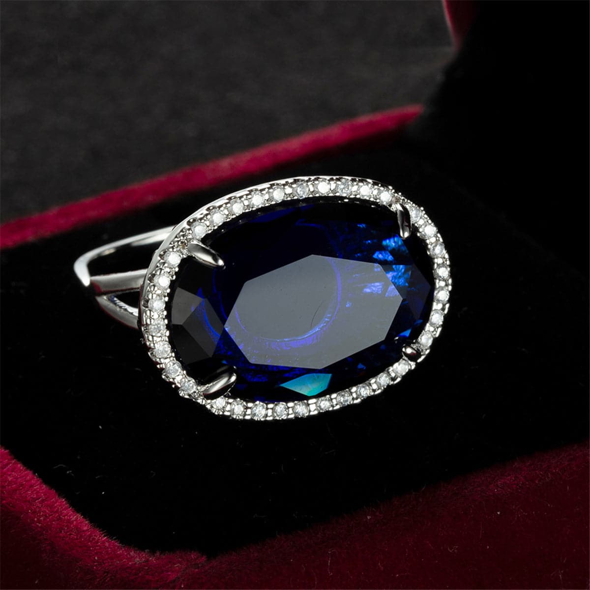 Navy Crystal & Cubic Zirconia Oval-Cut Ring