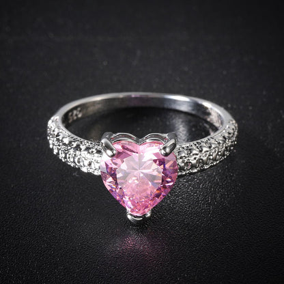 Pink Crystal and Silver-Plated Heart Ring, silver statement rings for women, vintage-inspired design, lifestyle look