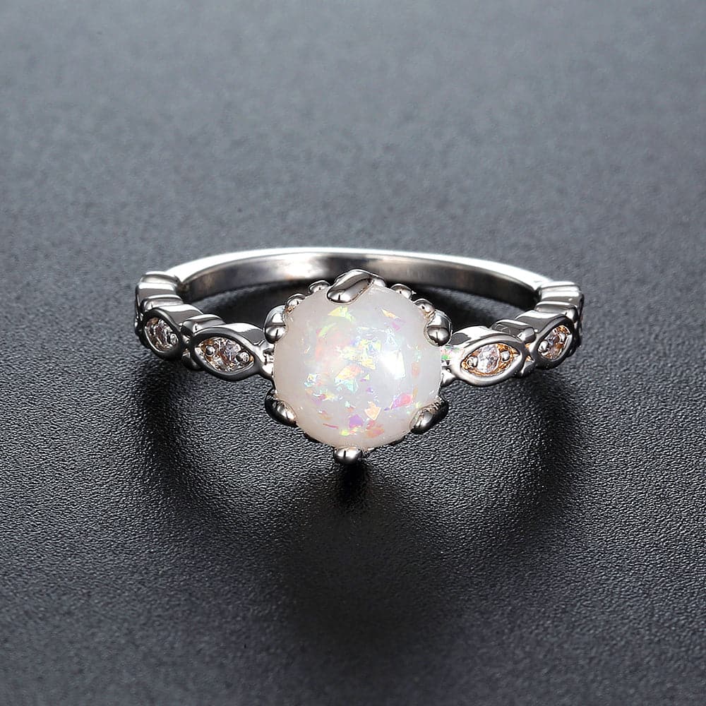 Opal and Cubic Zirconia Filigree Ring, statement rings for women, vintage-inspired design, front view