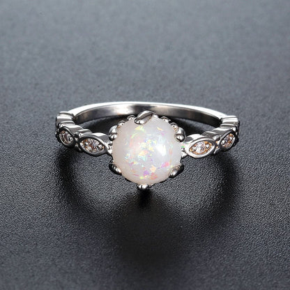 Opal and Cubic Zirconia Filigree Ring, statement rings for women, vintage-inspired design, front view