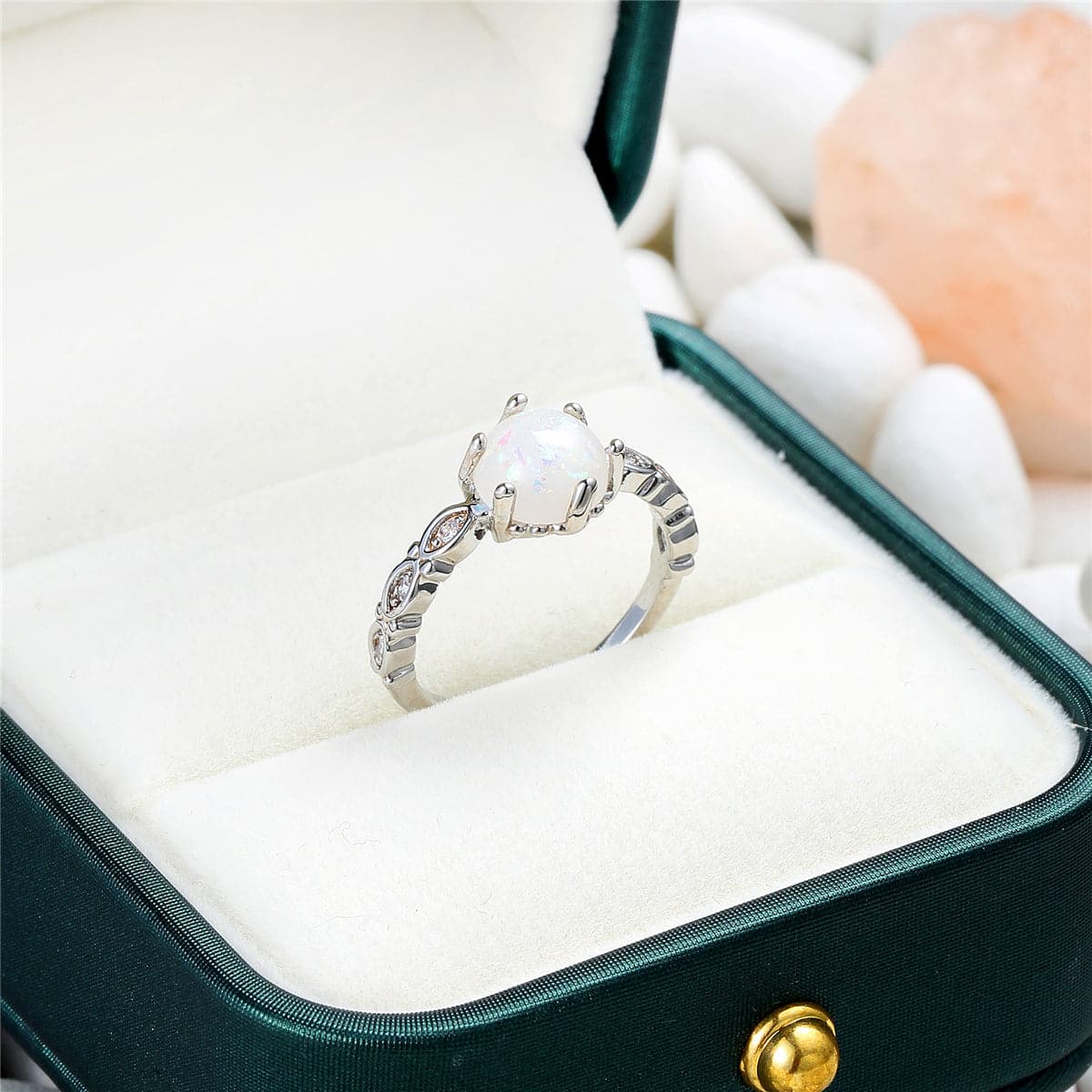 Opal and Cubic Zirconia Filigree Ring, statement rings for women, vintage-inspired design, detail close-up