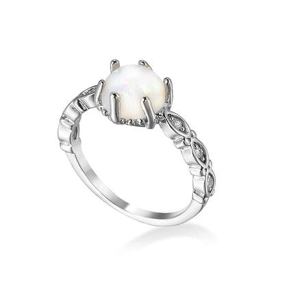 Opal and Cubic Zirconia Filigree Ring, statement rings for women, vintage-inspired design, styled look