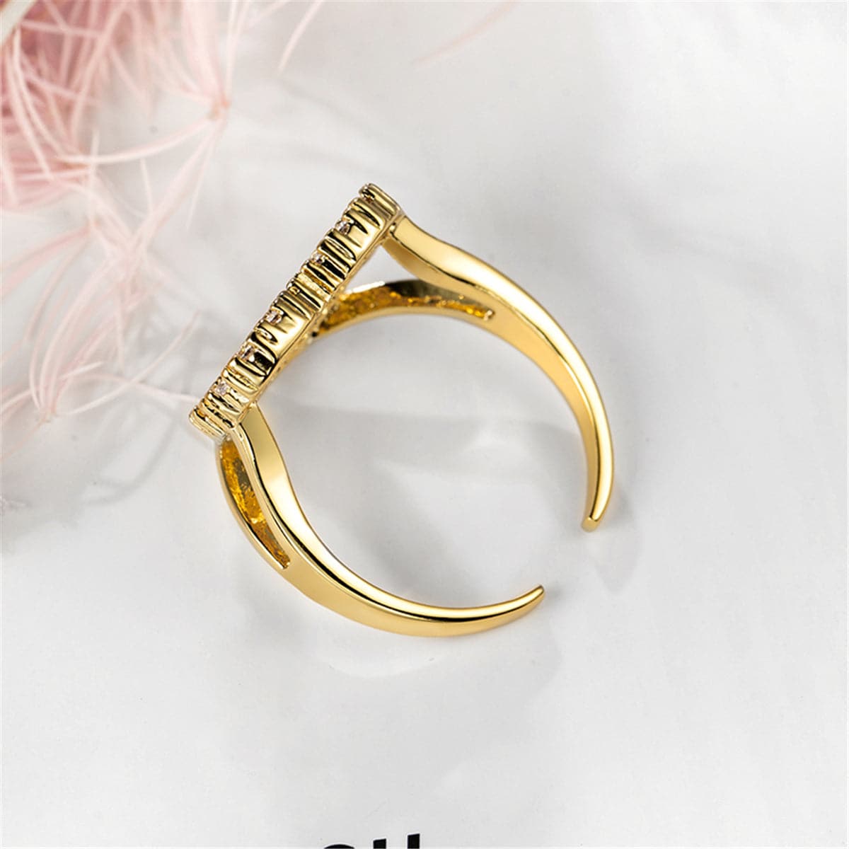 Cubic Zirconia & 18K Gold-Plated Open Heart Ring