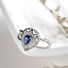 Navy Crystal & Silver-Plated Pear Ring