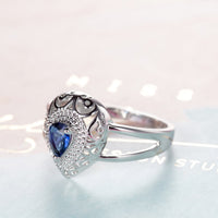 Navy Crystal & Silver-Plated Pear Ring