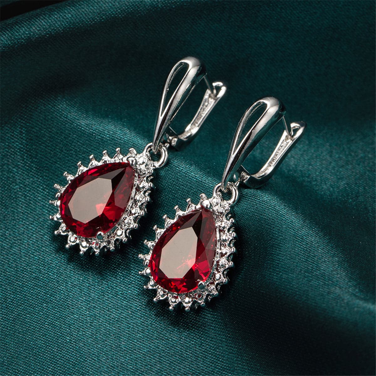 Red Crystal Pear-Cut Drop Earrings