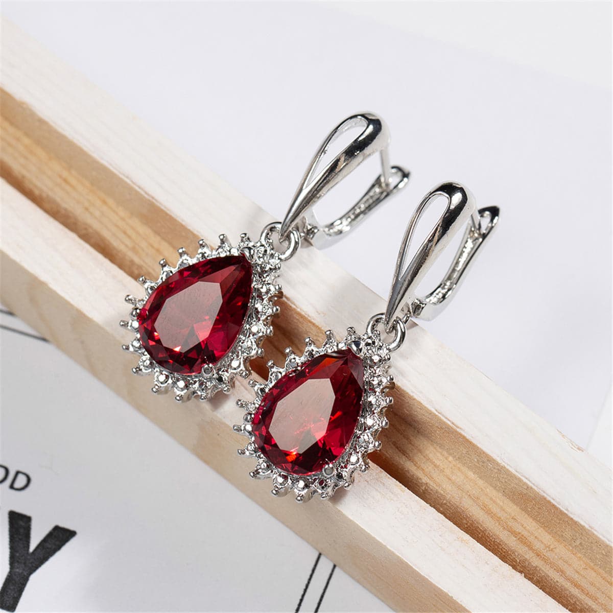 Red Crystal Pear-Cut Drop Earrings