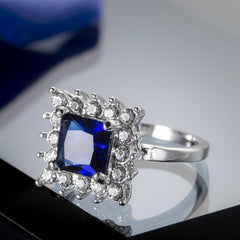 Navy Crystal & Cubic Zirconia Princess-Cut Ring