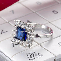 Navy Crystal & Cubic Zirconia Princess-Cut Ring