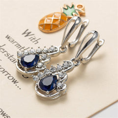 Navy Crystal & Silver-Plated Pear-Shaped Drop Earrings