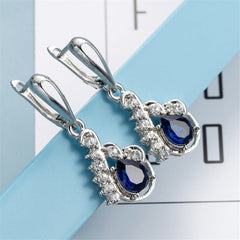 Navy Crystal & Silver-Plated Pear-Shaped Drop Earrings